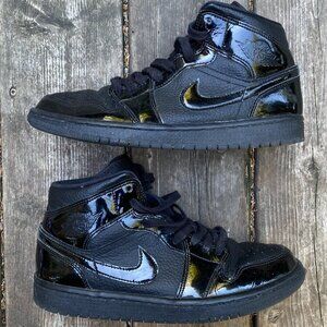 Nike Air Jordan 1 Mid Patent Triple Black Size 9